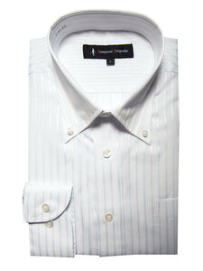 21A05-1-Mサイズ 長袖 シャツ 簡単ケア ボタンダウン ワイシャツ 白ドビー ホワイト ストライプ メンズ ビジネス