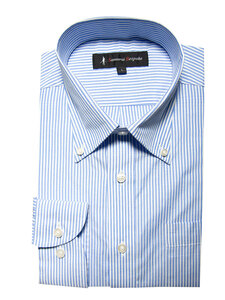 21A03-4-Mサイズ 長袖 シャツ 簡単ケア ボタンダウン ワイシャツ ブルー 青 ストライプ メンズ ビジネス