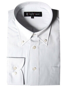 iss-403-3-Lサイズ 長袖 シャツ 簡単ケア ボタンダウン ワイシャツ グレー ストライプ メンズ ビジネス