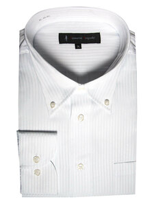 hfd-512-2-Sサイズ 長袖 シャツ 簡単ケア ボタンダウン ワイシャツ 白ドビー ホワイト ストライプ メンズ ビジネス