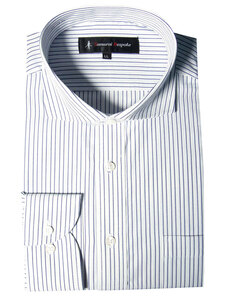 iss-303-2-Sサイズ 長袖 シャツ 簡単ケア ホリゾンタルカラー ワイシャツ ホワイト ドビー ネイビー ストライプ メンズ ビジネス