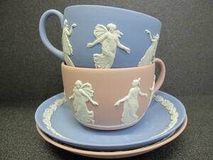 ☆WEDGWOOD/ウェッジウッド JASPER、ジャスパー ペールブルーピンク カップ＆ソーサー 自宅展示品☆