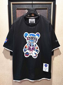 最上級ポルトガル製※定価4万◆イタリア・ミラノ発*BOLINI＆NASA*コラボ*限定ベアブリック/Bearbrick※Tシャツ黒・46サイズ