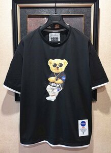 最上級ポルトガル製※定価4万◆イタリア・ミラノ発*BOLINI＆NASA*コラボ*限定カッコイイベア/Bear※Tシャツ黒・46サイズ