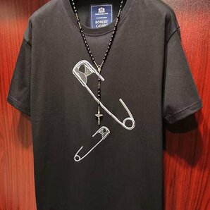 最高級※定価4万◆イタリア・ローマ発*ROBERT CAVANI/ロベルトカバーニ※セレブdesigner・Tシャツ/46/Mサイズ・黒の画像4