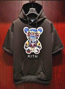 最上級※定価5万◆イタリア・ローマ発*ROBERT CAVANI※KITH designer*限定ベアブリック・プルオーバー半袖*夏のパーカー/46/M黒