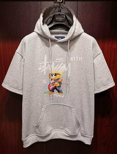 最上級※定価5万◆イタリア・ローマ発*ROBERT CAVANI※KITH designer*限定ROCKERSクマ・プルオーバー半袖*夏のパーカー/46/M灰