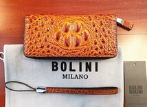 逸品*イタリア製※定価15万◆イタリア・ミラノ発*BOLINI/ボリニ・最上級牛革・クロコダイル*ラウンドファスナー 長財布・黄色い_画像7