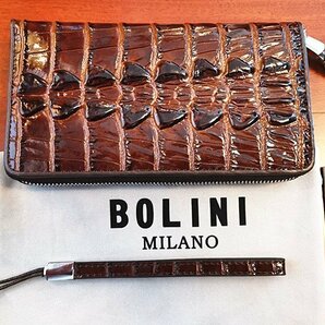 最高峰逸品*イタリア製※定価18万◆イタリア・ミラノ発*BOLINI/ボリニ・最上級牛革・クロコダイル*ラウンドファスナー 長財布・茶色の画像8