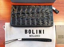 最高峰逸品*イタリア製※定価18万◆イタリア・ミラノ発*BOLINI/ボリニ・最上級牛革・クロコダイル*ラウンドファスナー 長財布・黒_画像2