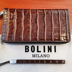 最高峰逸品*イタリア製※定価18万◆イタリア・ミラノ発*BOLINI/ボリニ・最上級牛革・クロコダイル*ラウンドファスナー 長財布・茶色の画像9