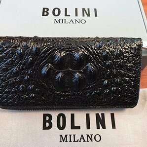 逸品*イタリア製※定価15万◆イタリア・ミラノ発*BOLINI/ボリニ・最上級牛革・クロコダイル*ラウンドファスナー 長財布・黒の画像6