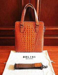 最上級逸品※定価18万◆イタリア・ミラノ発*BOLINI/ボリニ・最上級牛革・クロコダイル*トートバッグ/黄色い