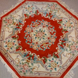 緞通 絨毯 アンティーク 絨毯 レトロ 絨毯 中国 緞通 チャイナ 約190cm 角 八角形 古物 中古 傷 汚れあり ノークリーニング 現状の売り 