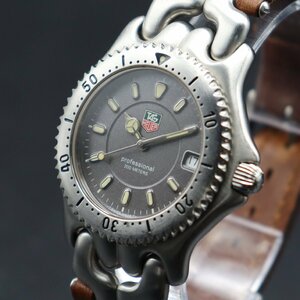 OH settled battery new goods TAG HEUER TAG Heuer cell Professional 200M waterproof WG1113-0 quartz gray Date original leather belt Switzerland made men's 