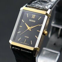 CITIZEN EXCEED シチズン エクシード 0330-C30447 クォーツ ブラック文字盤 スクエア コンビカラー ヴィンテージ メンズ腕時計_画像1