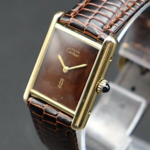 OH settled CARTIER Cartier Must Tank LM hand winding SV925 silver purity . gold trim Brown mahogany dial Switzerland made antique original tail pills men's 