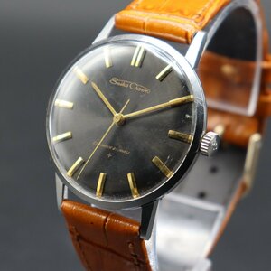 OH済 希少 黒文字盤 SEIKO CROWN セイコー クラウン 15002 手巻き 21石 シルバーカラー 1960年代 新品革ベルト アンティーク メンズ腕時計