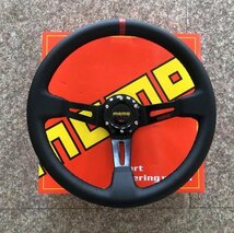 MOMO FULL SPEED 328D 90mm DEEP BKレザー/BKスポーク 社外 汎用 【非正規品】スポーツステアリング カスタム レーシング_画像1