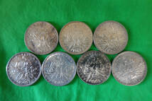 [ フランス 古銭 銀貨 ] 5FRANCS 5フラン 1960年×3枚 1962年×2枚 1963年×1枚 7枚セット 直径29.1mm 厚み2.1mm 貴重 希少_画像1