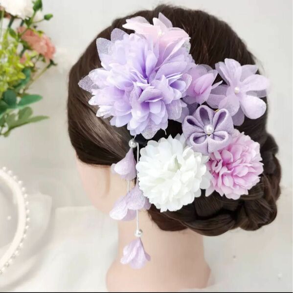 ヘアピン　髪飾り　紫　和装　着物　浴衣　七五三　かんざし　ヘアアレンジ 和風髪飾り 結婚式 ヘアアクセサリー