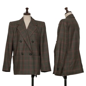 Evessan Laurent Yves Saint Laurent Glen Check Double Jacket Brown Red M