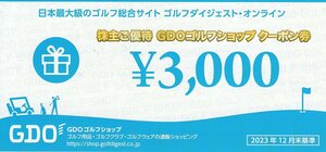 ゴルフダイジェスト・オンライン 株主優待 GDOゴルフショップクーポン券 3000円 1枚 送料込