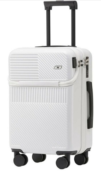 キャリーケース スーツケース TSAロック 白 軽量 ホワイト M 24インチ トップオープン フロントオープン USBポート付き 修学旅行 新品 美品