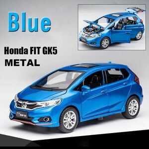 【未使用/ブルー/ボタン電池付】HONDA フィット GK5 ミニカー【1/32スケール/ライト点灯 エンジンサウンド 合金モデル