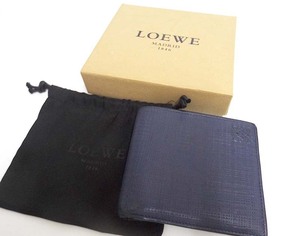  хорошая вещь LOEWE Loewe дыра g овечья кожа двойной бумажник темно-синий compact бумажник 