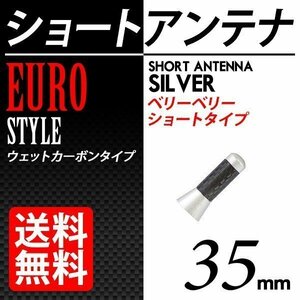 35mm カーボンアンテナ 銀 シルバー ショートアンテナ ユーロタイプ 汎用 簡単取り付け 車 国内検査後出荷 ネコポス 送料無料