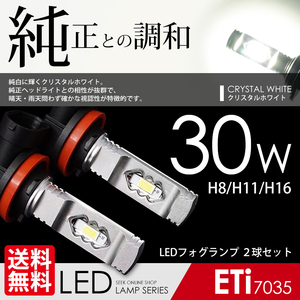 LED フォグランプ H8/H11/H16 対応 30W クリスタルホワイト 白 6000K ETiブランド 7035chip LEDバルブ 国内検査後出荷 ネコポス＊ 送料無料