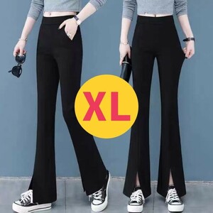 新品 フレアパンツ レギンス スキニー XL 黒 ストレッチ スリット 韓国