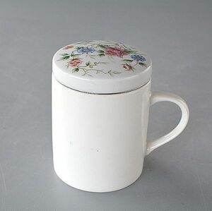 ハーブティマグ/茶こし蓋つきマグカップ 赤花