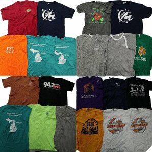 古着卸 まとめ売り カラーmix プリント 半袖Tシャツ 21枚セット (メンズ M /L ) リンガーT ワンポイントロゴ 丸首 MS5551 1円スタートの画像1