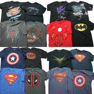 古着卸 まとめ売り マーベル DCコミック 半袖Tシャツ 16枚セット (メンズ L ) キャラクター 黒 赤 青 グレー ネイビー MS6996 1円スタート