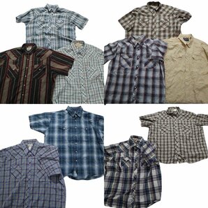 古着卸 まとめ売り ウエスタンシャツ半袖シャツ 10枚セット (メンズ 2XL /3XL ) カラーMIX ストライプチェック柄 無地 MS7781 1円スタートの画像1