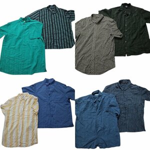 古着卸 まとめ売り ストライプ柄 半袖シャツ 8枚セット (メンズ L /XL ) ワンポイント 胸ポケット 青 黄色 緑 MS8142 1円スタート