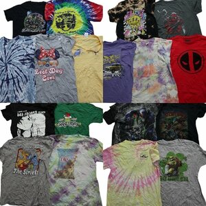 古着卸 まとめ売り カラーmix プリント 半袖Tシャツ 18枚セット (メンズ L ) タイダイ アメコミ キャラクター MS6377 1円スタート