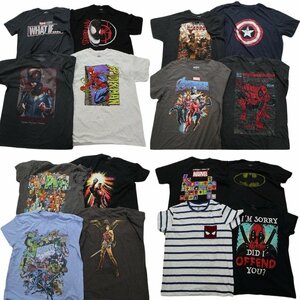 古着卸 まとめ売り マーベル DCコミック 半袖Tシャツ 16枚セット (メンズ L ) ボーダー柄 スパイダーマン バッドマン MS4735 1円スタート