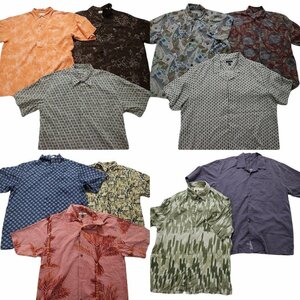 古着卸 まとめ売り 総柄 半袖シャツ シルク 11枚セット (メンズ L /XL ) カラーMIX アロハシャツ 花柄 MS8342 1円スタート