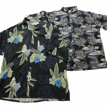古着卸 まとめ売り 黒ボディ アロハシャツ 半袖シャツ 10枚セット (メンズ XL ) 素材MIX 果物 花柄 鳥 MS8376 1円スタート_画像3