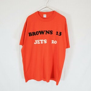 80s USA製 JERZEES 英文字 フロッキープリント 半袖Tシャツ オレンジ ( メンズ XL ) N0072 1円スタート