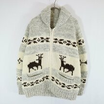 90s CANADIAN SWEATER トナカイ カウチンセーター ニット 表編み ショールカラー 防寒 アイボリー ( メンズ M相当 ) N1721 1円スタート_画像1