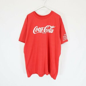 90s USA製 Hanes ヘインズ コカコーラ 半袖 プリントTシャツ 企業 ロゴ 飲料 レッド ( メンズ XL ) N0073 1円スタート