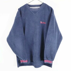 TOMMY HILFIGER トミーヒルフィガー フリースプルオーバー スポーツ 前V リブライン 胸ロゴ ネイビー ( メンズ S ) N1483 1円スタート