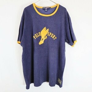 POLO SPORT ポロスポーツ プリント リンガーＴシャツ オールド 腰タブ ウイングフット ネイビー ( メンズ XL ) M9705 1円スタート