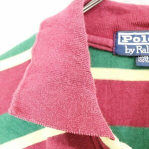 90s USA製 Polo by Ralph Lauren ラルフローレン S/S ポロシャツ ワンポイントロゴ サマー ボーダー ( メンズ M ) M9451 1円スタートの画像4