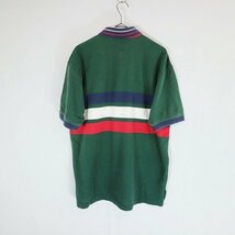 90s TOMMY HILFIGER トミーフィルフィガー 半袖 ポロシャツ アイビー ボーダー グリーン ( メンズ L ) N23 1円スタート_画像2