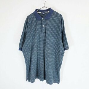 90s Nautica ノーティカ 半袖 総柄ポロシャツ キレイ目系 ネイビー ( メンズ XL ) M9946 1円スタート